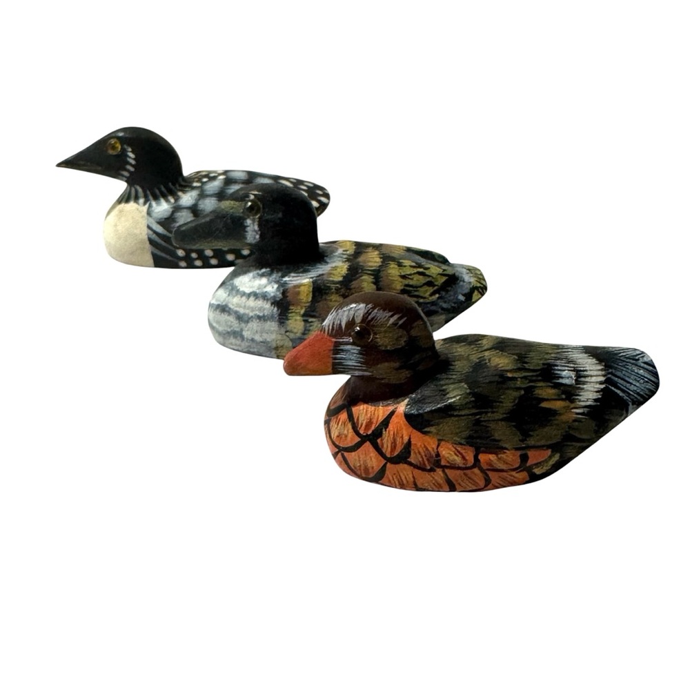Vintage Lot Of 3 Small Wooden Ducks Hand Painted 2.5” Artisan Mini